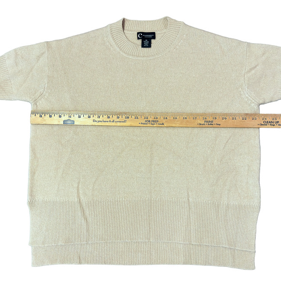 Bloomingdale's 100% Cashmere Knit Ivory Short Sleeve Sweater Women's Extra Small - Picture 4 of 13